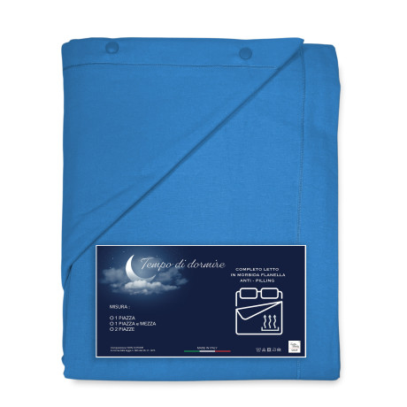 Completo lenzuolo flanella bluette tinta unita – 100% cotone caldo e morbido