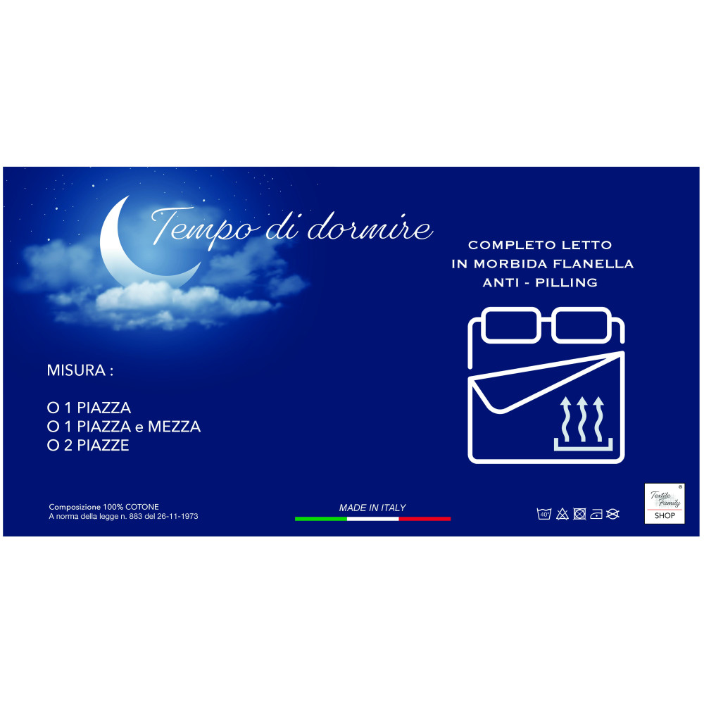 Juego de sábanas de invierno de franela azul sólido - 100% forro polar de algodón, anti-pilling, cálido y suave, hecho en Italia