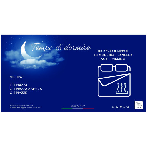 Juego de sábanas de invierno de franela azul sólido - 100% forro polar de algodón, anti-pilling, cálido y suave, hecho en Italia