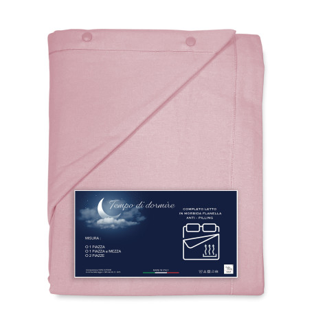 Completo lenzuolo flanella rosa tinta unita – 100% cotone caldo e morbido