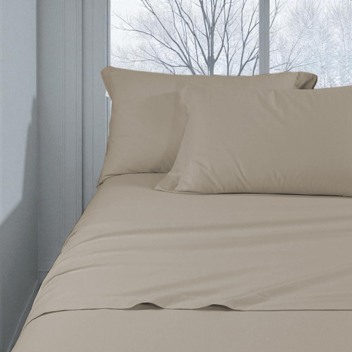 Taupe Solid Flannel Winter Sheet Set – 100% Cotton Fleece, Anti-Pilling, Warm & Soft, Made in Italy