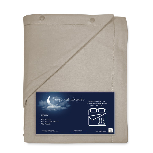 Ensemble de draps d’hiver en flanelle unie taupe – 100 % molleton de coton, anti-boulochage, chaud et doux, fabriqué en Italie