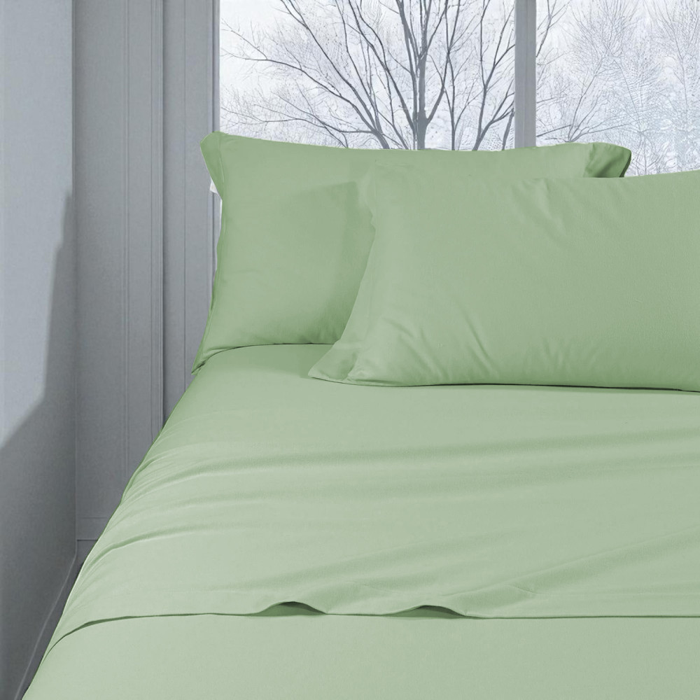 Completo lenzuolo flanella verde tinta unita – 100% cotone caldo e morbido