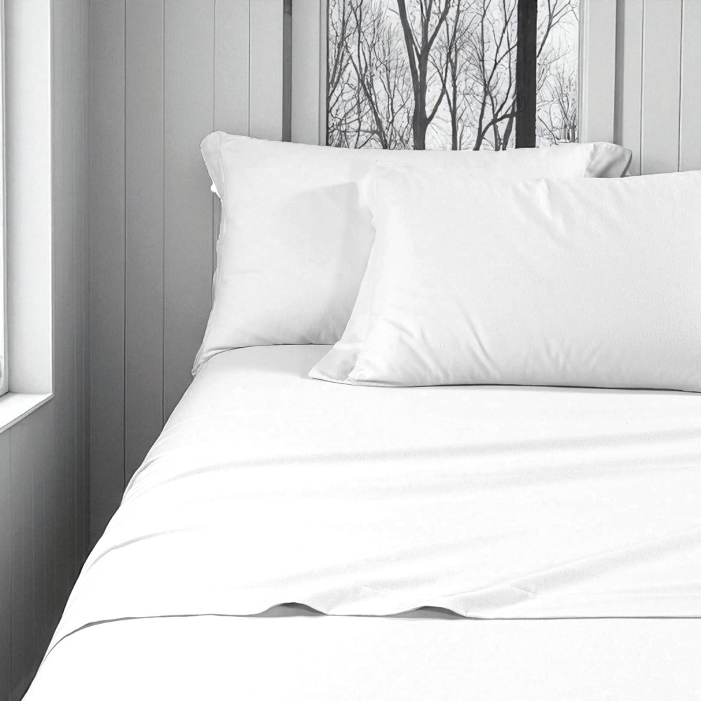 Solid White Flannel Winter Sheet Set – 100% Cotton Fleece, Anti-Pilling, Warm & Soft, Made in Italy