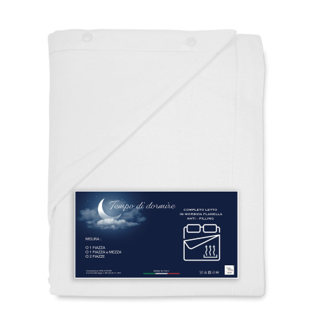 Completo lenzuolo flanella bianco tinta unita – 100% cotone caldo e morbido