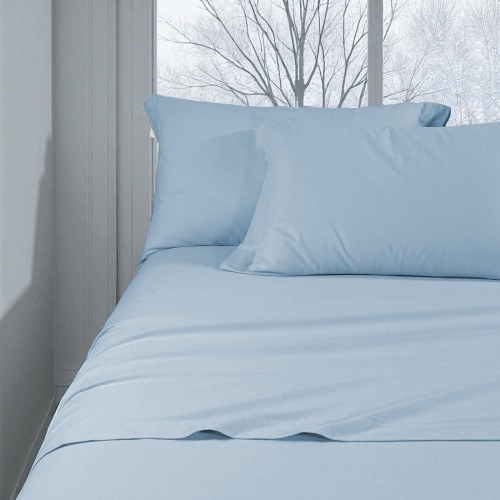 Solid color blue flannel winter sheet set – 100% cotton fleece, anti-pilling, warm & soft, made in Italy