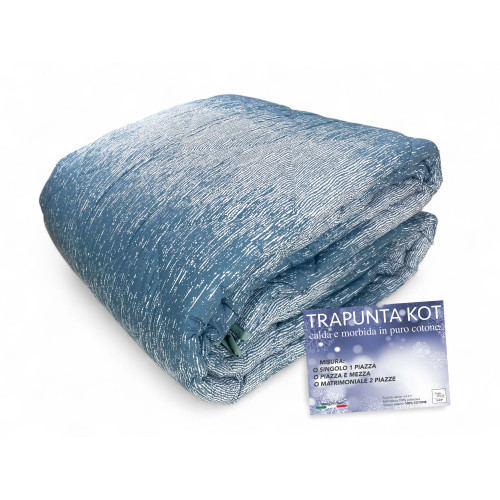 Trapunta Kot Bollicine Ottanio - Copriletto Invernale in Puro Cotone - Made in Italy, Imbottitura Anallergica