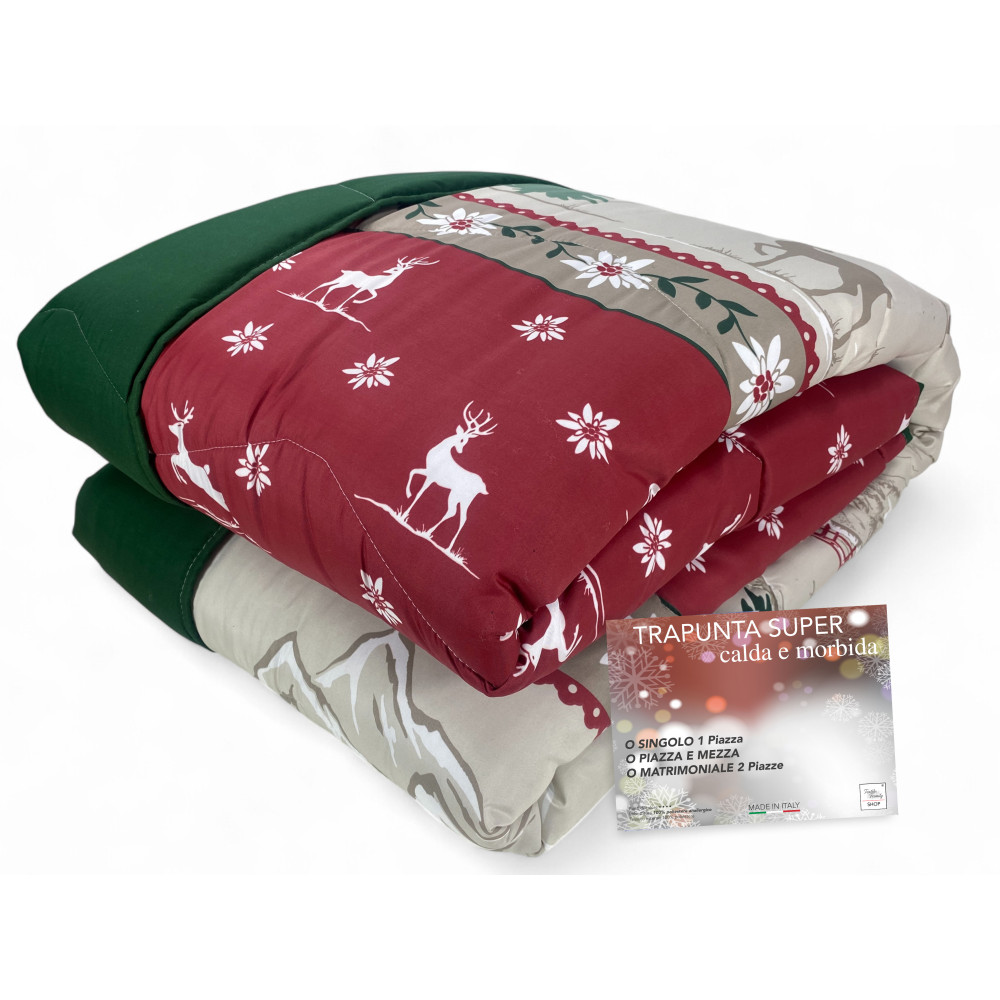 Super couette d’hiver avec motif chalet - Couette rouge vert Made in Italy Super couette d’hiver avec motif chalet - Couette rouge vert Made in Italy