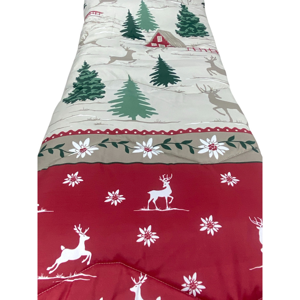 Colcha de invierno Super Fantasy Hut - Estilo tirolés rojo verde - Microfibra cálida 300gr - Hecho en Italia