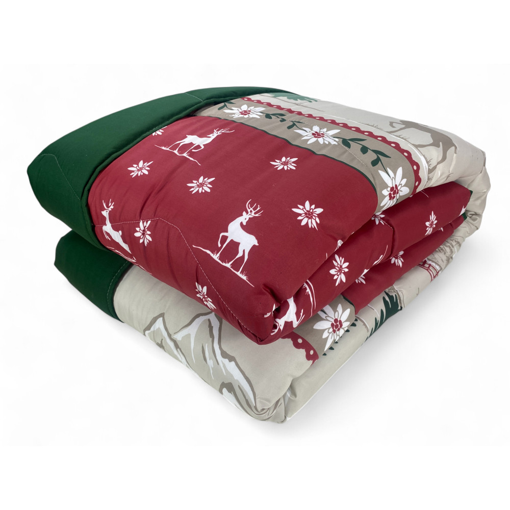 Winter Quilt Super Fantasy Hut - Tiroler Stil Rot Grün - Warme Mikrofaser 300gr - Made in Italy