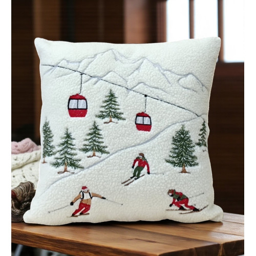 Housse de coussin d’hiver pour skieurs Télécabine 40x40 cm - Polaire en cuir d’agneau de style tyrolien - Made in Italy