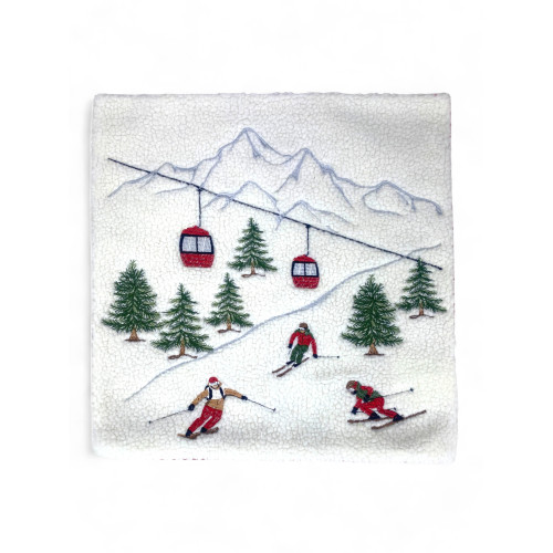 Winter Kissenbezug für Skifahrer Gondel 40x40 cm - Tiroler Stil Lammfell Fleece - Made in Italy