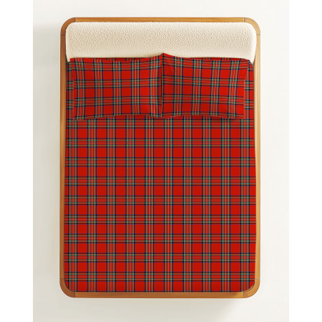 Ensemble de draps écossais rouges - Parure de lit d’hiver 100 % coton naturel - chaud, respirant, fabriqué en Italie
