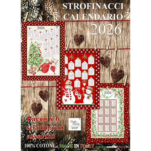 Weihnachtsküchentücher aus Baumwolle 2025 Maxi 50x70cm – Set mit 6 Stück, 3 Drucke, Geschenkidee, Made in Italy Variante A