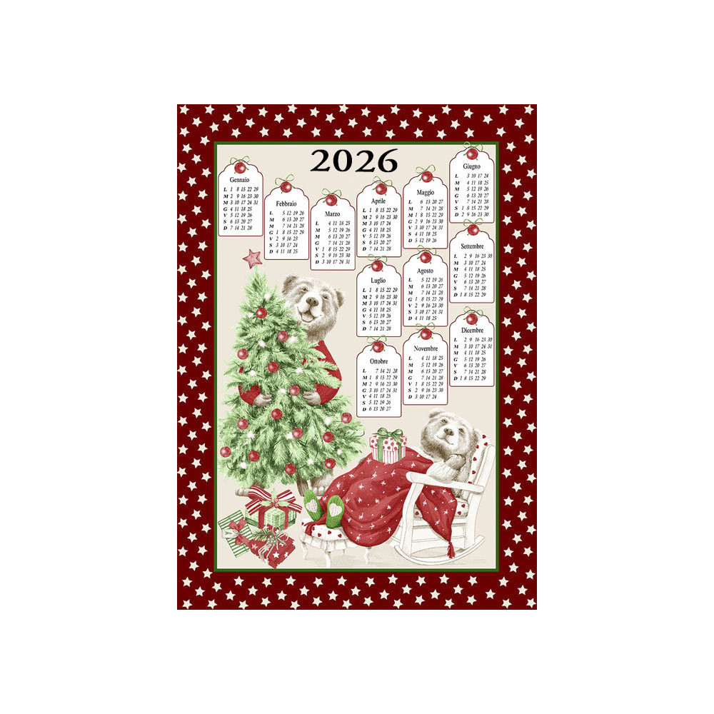Weihnachtsküchentücher aus Baumwolle 2025 Maxi 50x70cm – Set mit 6 Stück, 3 Drucke, Geschenkidee, Made in Italy Variante A