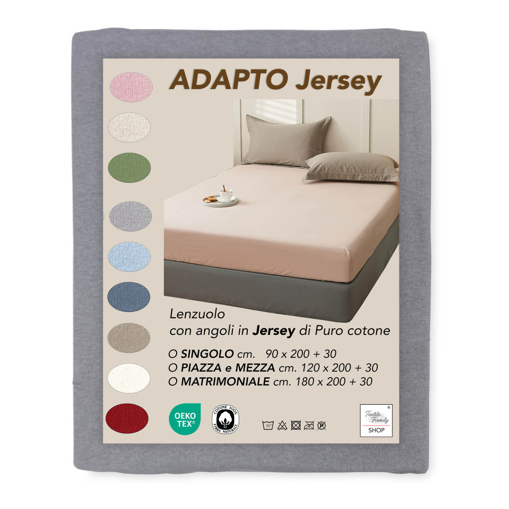 Sábana debajo de Adatpo Jersey Grey en 100% algodón elástico, banda alta H30 cm