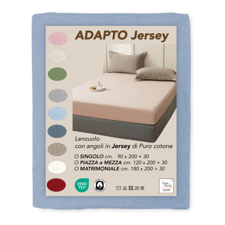 Sábana interior Adatpo de jersey azul claro de 100% algodón elástico, banda alta H30 cm