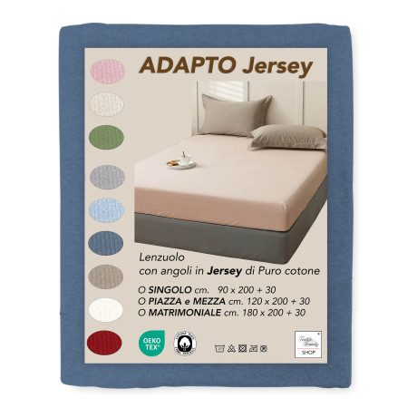 Sábana bajera Adatpo Jersey Azul en 100% algodón elástico, banda alta H30 cm