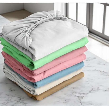 Sábana baja de jersey crema 100% algodón elástico, banda alta H30 cm