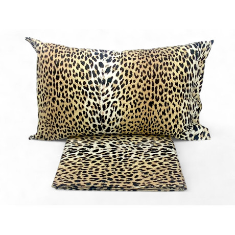 Copripiumino leopardato in puro cotone, set letto matrimoniale Made in Italy