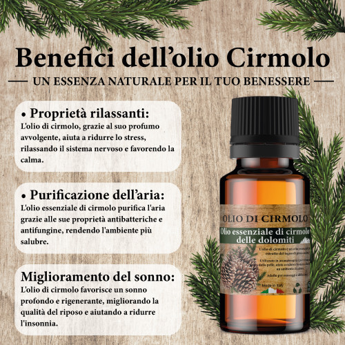 Huile essentielle de pin cembro des Dolomites – Pin cembro naturel pour l’aromathérapie, diffuseurs et coussins en pin cembro –