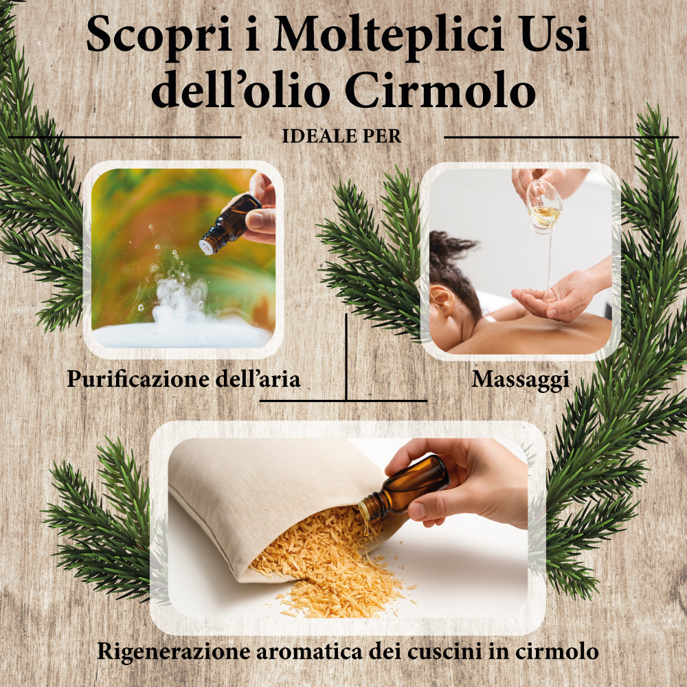 Dolomiten Zirbenöl – Natürliche Zirbe für die Aromatherapie, Diffusatoren und Kissen aus Zirbe – Made in Italy