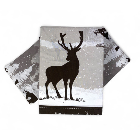 Grey duvet cover set with alpine and deer decorations - Natural and breathable fabric