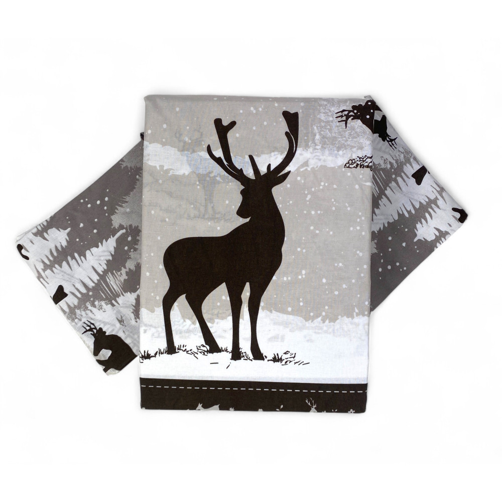 Funda nórdica de ciervo Alps gris - Conjunto de invierno 100% algodón - Estilo montaña, suave y transpirable