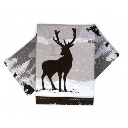 Hirsch Bettbezug Grau Alps - Winter Set 100% Baumwolle - Mountain Style, weich und atmungsaktiv