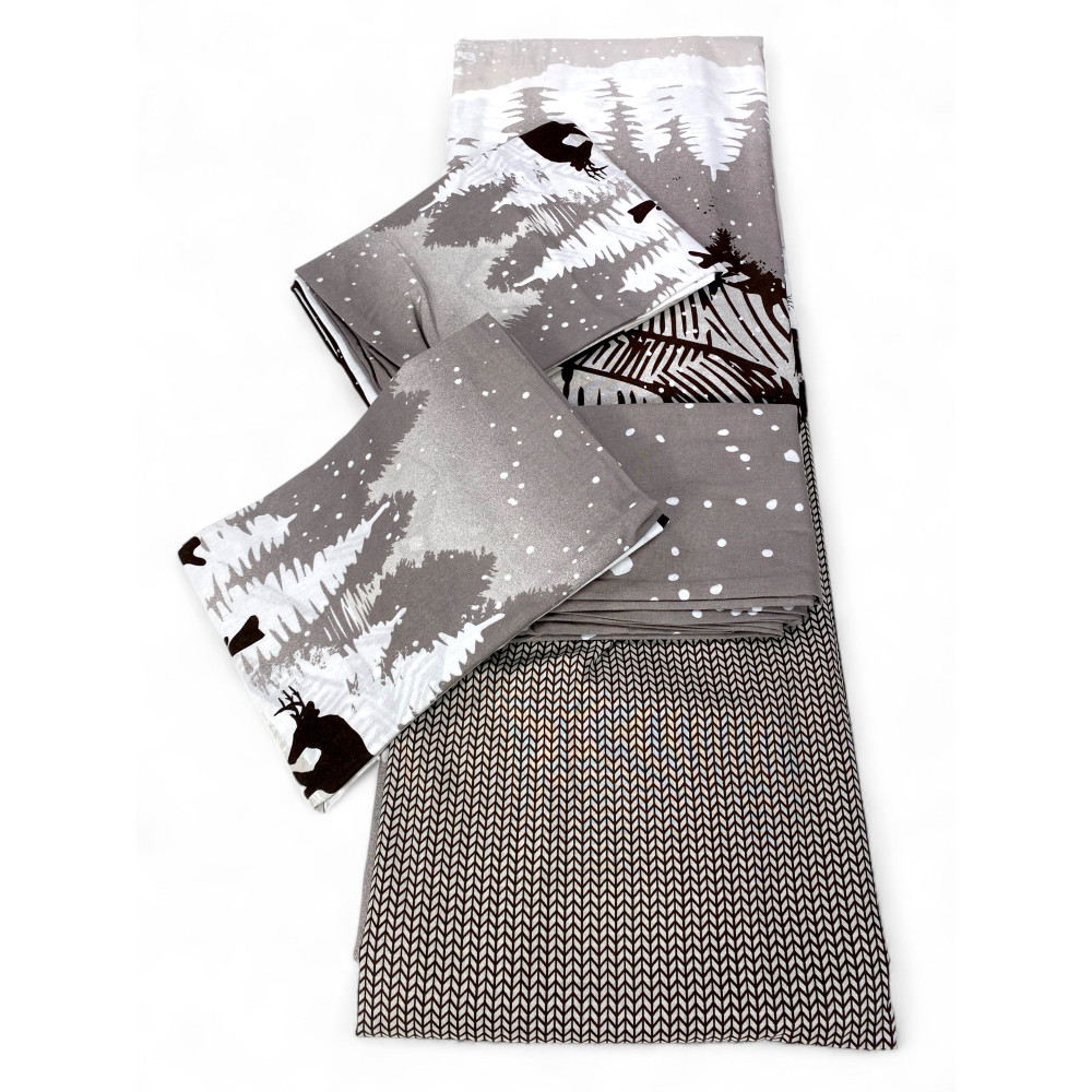 Funda nórdica de ciervo Alps gris - Conjunto de invierno 100% algodón - Estilo montaña, suave y transpirable