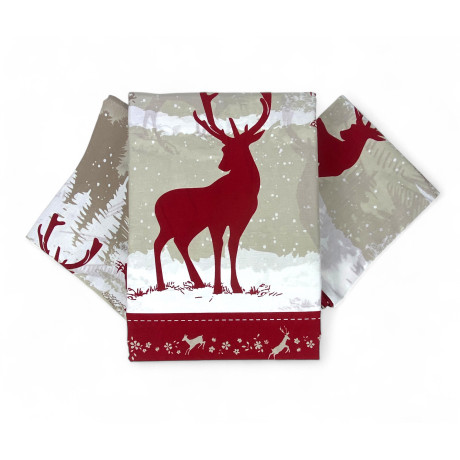 Housse de couette Red Deer - Parure de lit d’hiver 100 % coton - Motif montagne avec cerf