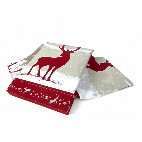 Gefalteter Bettbezug mit Rothirsch- und Schneewald-Print - 100% Baumwolle