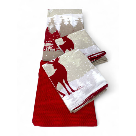 Ensemble complet Cervo Alpi rouge avec taies d’oreiller assorties - Parfait pour meubler des pièces de style montagnard