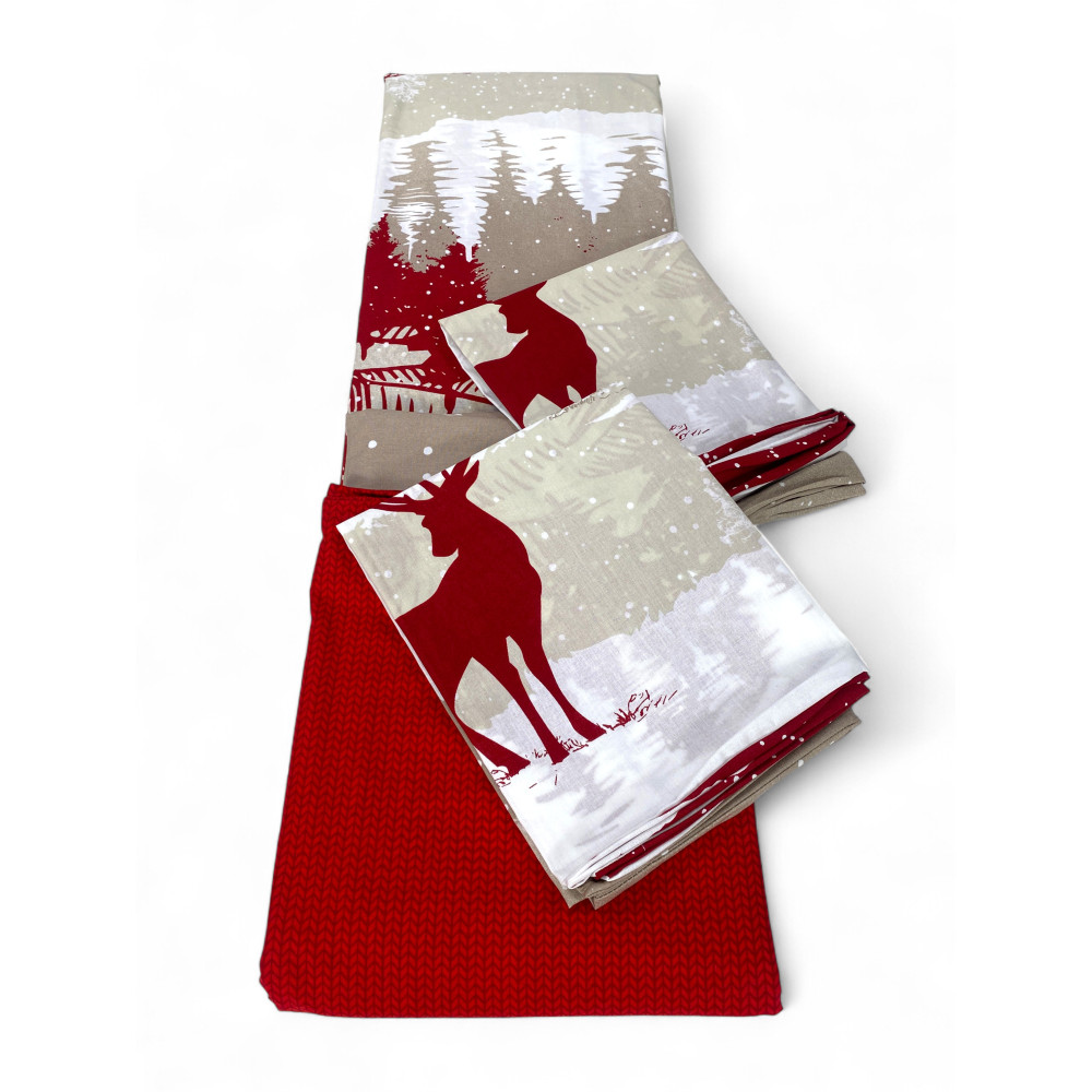 Copripiumino Cervo Alpi Rosso - Set Invernale 100% Cotone - Stile Montagna, Morbido e Traspirante
