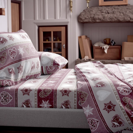 Flannel Sheets Set Baita and Heart - 100% Cotton Fleece - Warm, Soft, Made in Italy