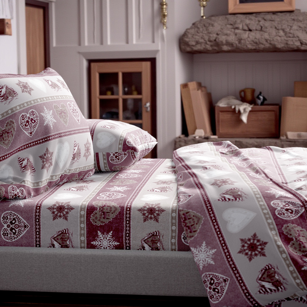 Flanell-Bettwäsche-Set Baita und Herz - 100% Baumwollfleece - warm, weich, Made in Italy
