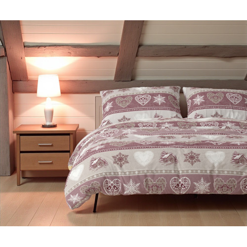 Flannel duvet cover chalet and heart pattern - Tyrolean style - Anti-pilling