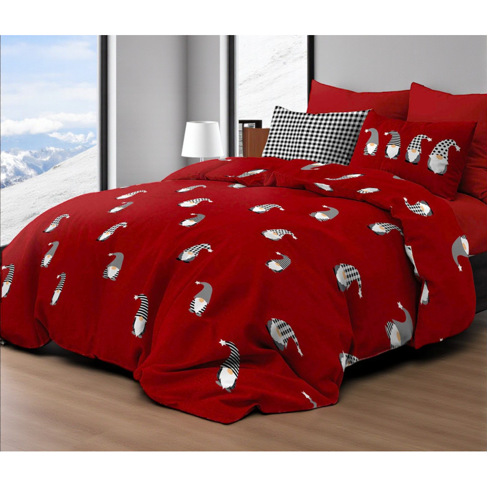 Bettbezug Elfen Weihnachtsrot - Winterbett-Set aus 100% Baumwolle - Weihnachtsmuster mit Elfen Bettbezug Elfen Weihnachtsrot - Winterbett-Set aus 100% Baumwolle - Weihnachtsmuster mit Elfen
