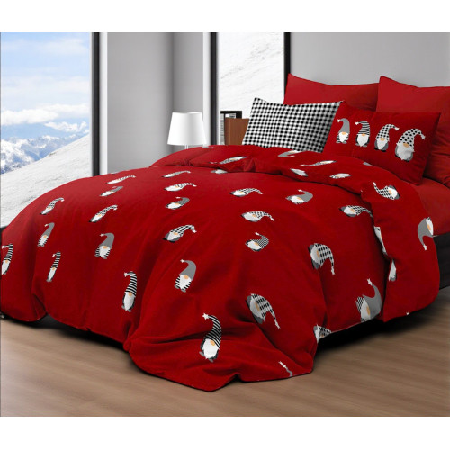 Copripiumino Elfi Natale Rosso - Set Letto Invernale 100% Cotone - Fantasia Natalizia Calda e Accogliente