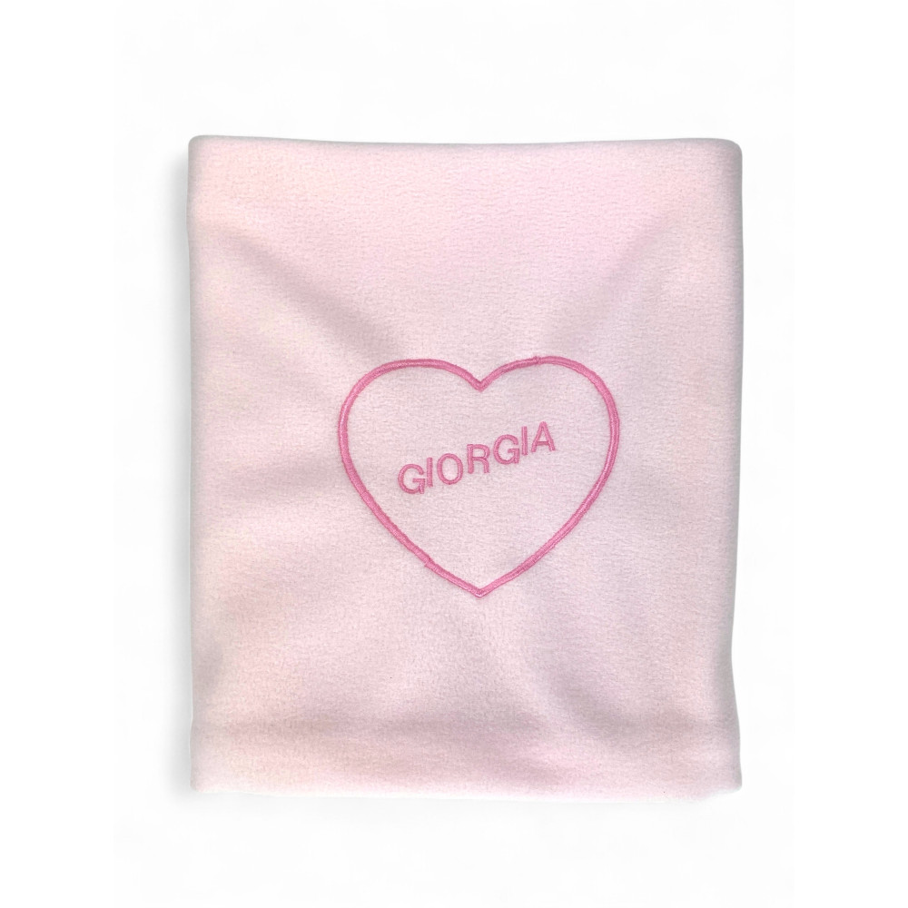 Personalized fleece blanket with name - Embroidered heart - Boy and Girl - kindergarten cot newborn, soft Made in Italy