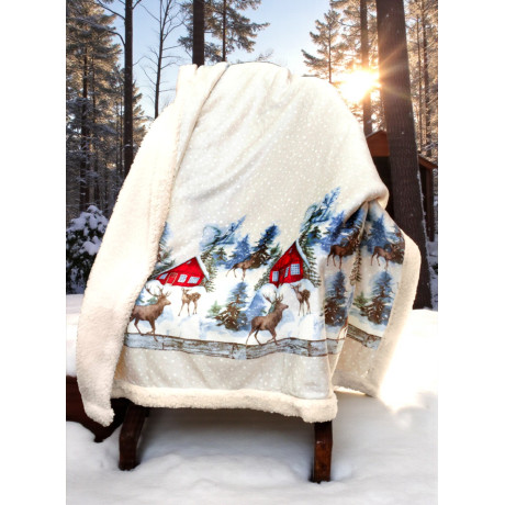 Couverture de style montagnard avec motif alpin et dos en cuir d’agneau très doux Couverture de style montagnard avec motif alpin et dos en cuir d’agneau très doux