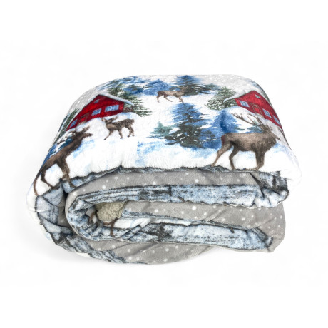 Plaid Sherpa Baita Alpina - Coperta in pile invernale con cervi e baite innevate