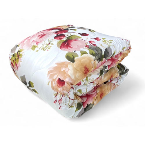 Sanderson Delicate Pink Flower Bow Quilt – Pink and peach floral print on a white background