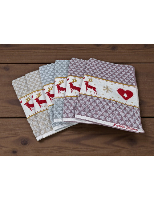 Paños de cocina de algodón jacquard navideño - Juego de 6 piezas 50x80 cm, alta absorción, 3 colores surtidos, hecho en Italia