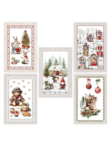Paños de cocina de algodón jacquard navideño - Juego de 6 piezas 50x80 cm, alta absorción, 3 colores surtidos, hecho en Italia