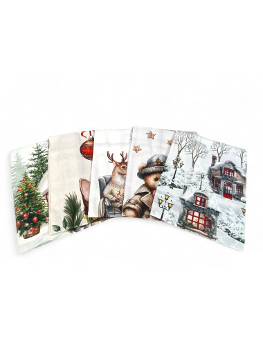 Paños de cocina de algodón jacquard navideño - Juego de 6 piezas 50x80 cm, alta absorción, 3 colores surtidos, hecho en Italia