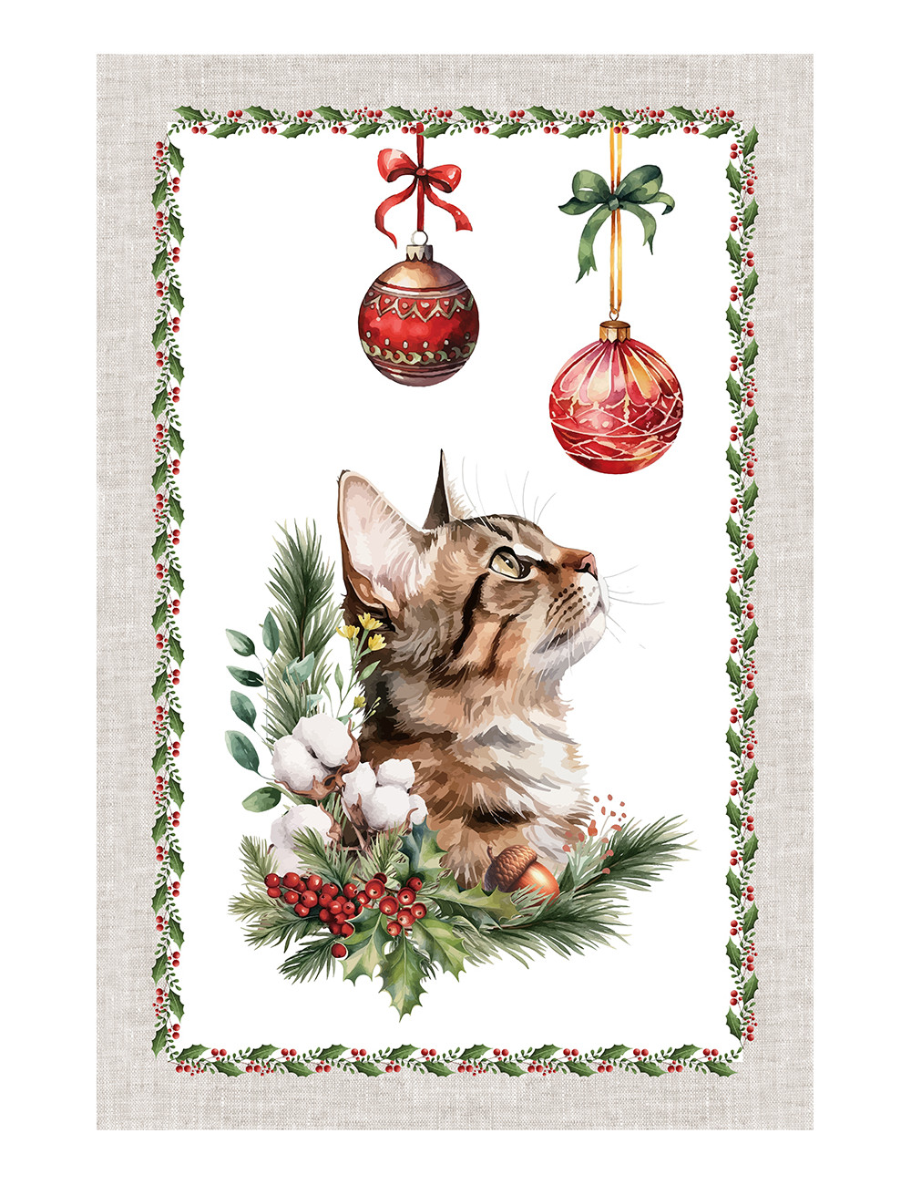 Strofinacci Cucina Natale – Set 5 Pezzi 50x70 cm – Canovacci Cotone Decorativi con Asola – Made in Italy