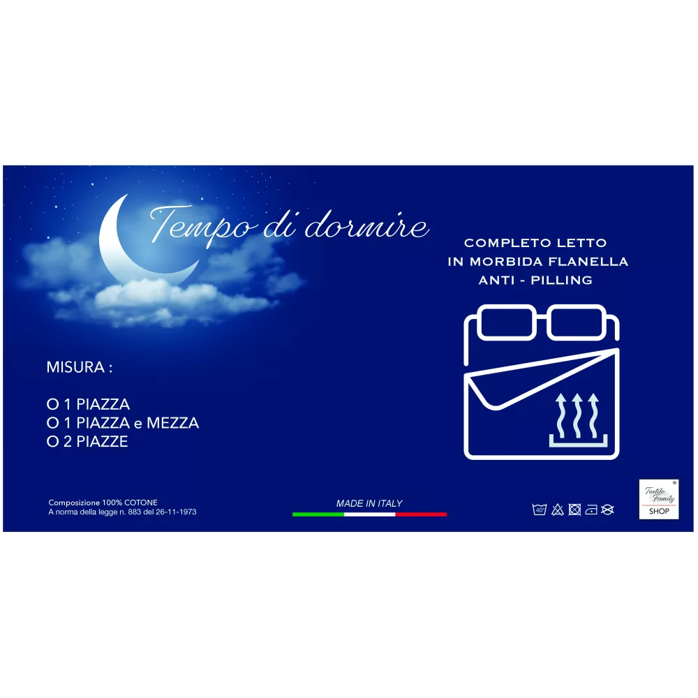 copy of Ensemble de draps en flanelle Baita et Coeur - 100 % Coton Polaire - Chaud, doux, Fabriqué en Italie