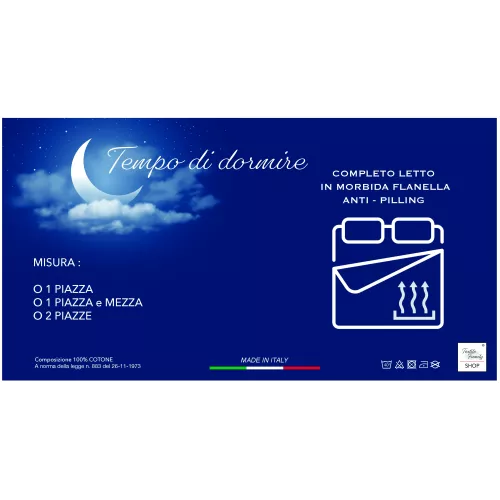 copy of Juego de sábanas de franela Baita y corazón - 100% algodón polar - cálido, suave, hecho en Italia