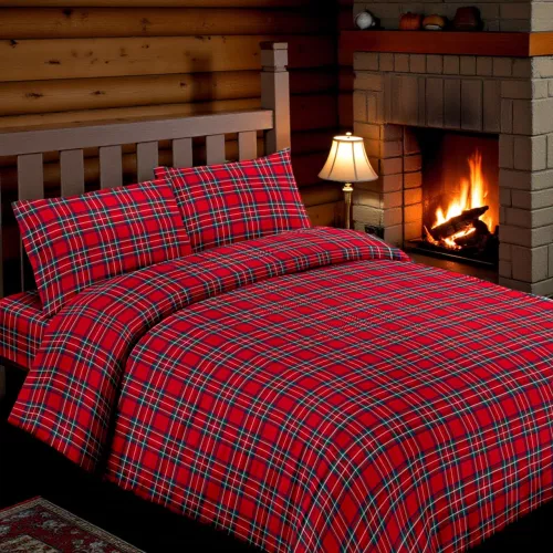 Copripiumino Matrimoniale Tartan Rosso - Flanella Cotone 100% con Patella Extra 40 cm - Made in Italy